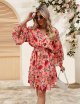 Women's Floral Dress Bohemian A-Line Chiffon Dress Casual Dolman Sleeve Short Dress