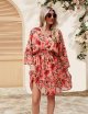 Women's Floral Dress Bohemian A-Line Chiffon Dress Casual Dolman Sleeve Short Dress