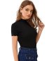 Women's Mock Neck Ribbed Knit Scallop Short Sleeve T Shirt Tops