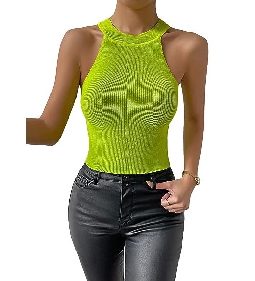 Women's Halter Tops Rib Knit Cropped Tank Top Summer Sleeveless Slim Tops