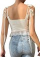 Women's Lace Trim Open Front Self Tie Cami Crop Top